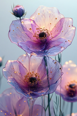 铁磁流体紫色花朵草丛