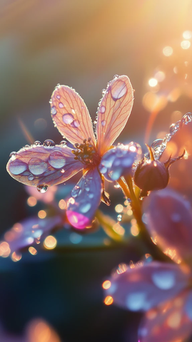 春日珠宝花朵晶莹露珠