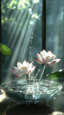 玻璃莲花开窗前