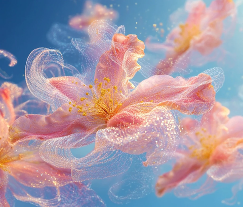 粉色黄色花粉蓝天背景