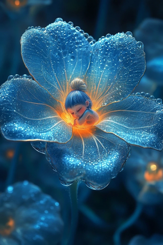 拇指姑娘睡在花朵中