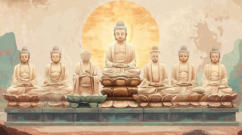 七尊佛像的庄严景象