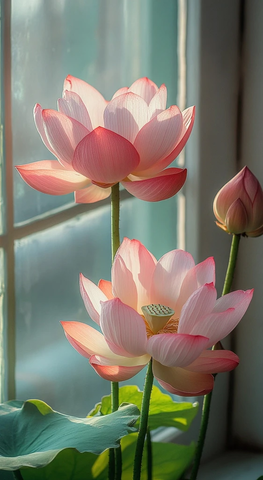 粉色莲花窗前景