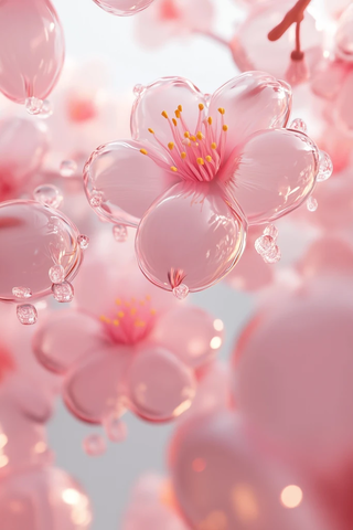 樱花花瓣飞行物体水滴反射