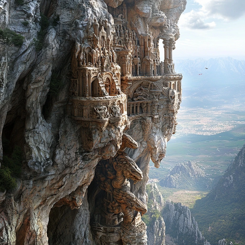 悬崖峭壁上的宏伟雕刻建筑