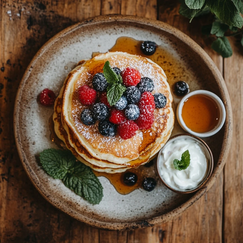 松饼配莓果蜂蜜希腊酸奶