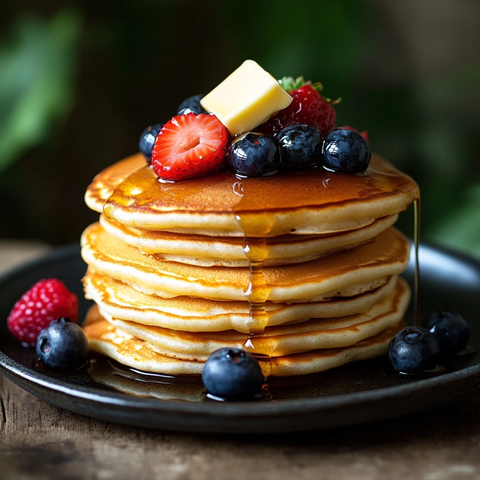 金黄色煎饼与浆果配枫糖