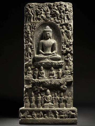 刻有佛像及人物的精美石雕作品