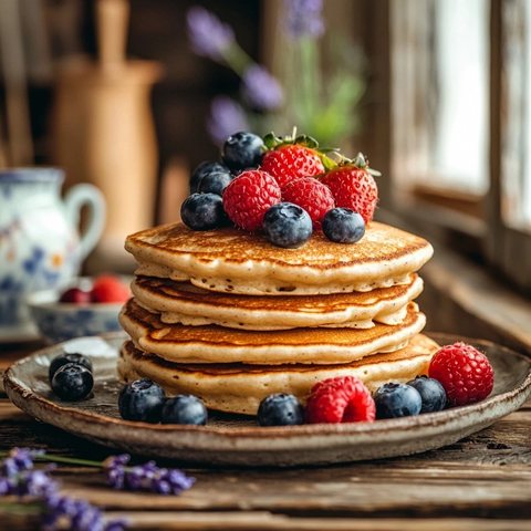 松软松饼搭配新鲜浆果
