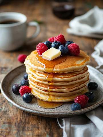 松饼蜂蜜浆果早餐摆盘