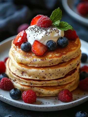 奇亚籽莓果松饼配奶油