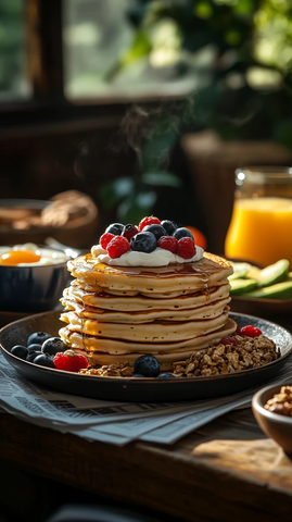 木桌早餐盘咖啡阳光