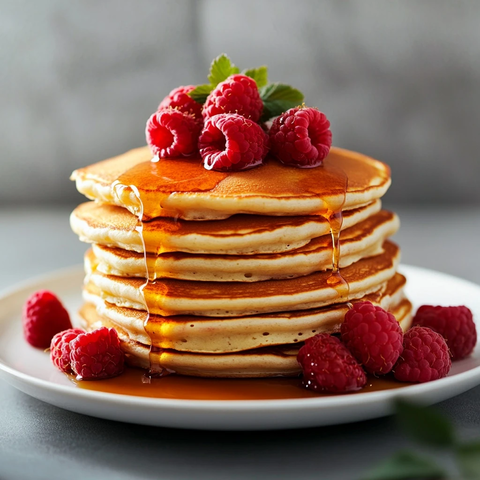 松饼堆叠树莓淋枫糖浆