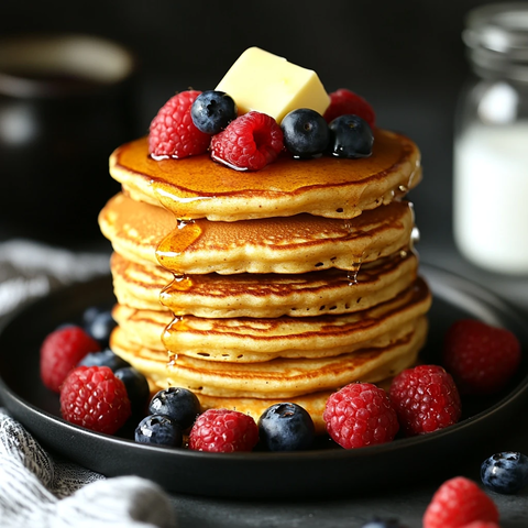 杏仁粉煎饼配浆果和黄油