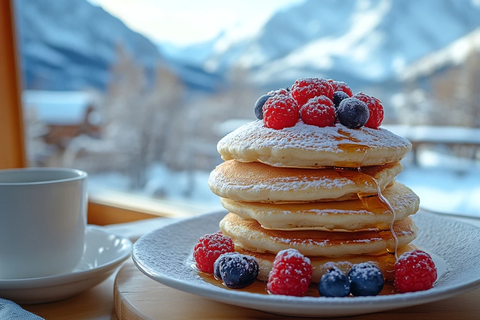 假日早餐桌山景窗外