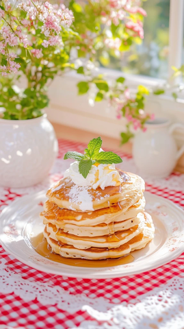 蜂蜜煎饼配奶油薄荷