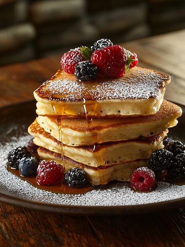 松软煎饼配浆果糖粉
