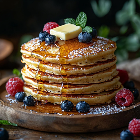 松软煎饼配蓝莓蜂蜜糖霜