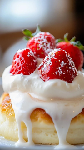 鲜奶油覆满松软舒芙蕾松饼