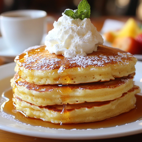 松软煎饼配奶油糖浆
