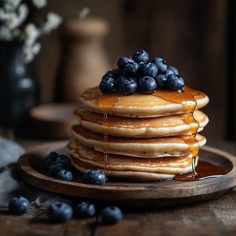荞麦面蓝莓松饼配枫糖浆