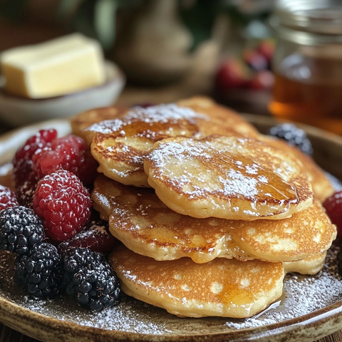煎饼堆叠搭配浆果与糖粉