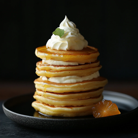 金黄色松软煎饼搭配柑橘醋