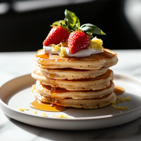 草莓夹心松饼配奶油与柠檬