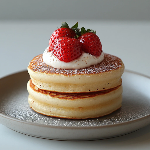 三层奶油草莓日式松饼