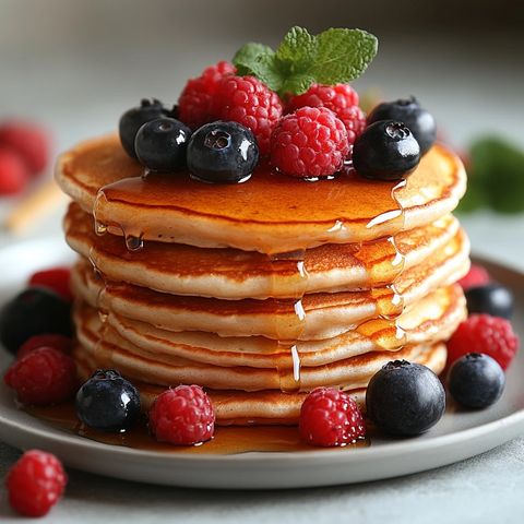 蜂蜜莓果点缀完美煎饼