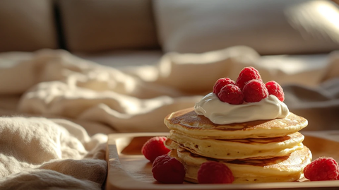 松软煎饼配奶油与树莓