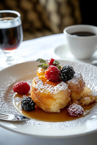 法式吐司配咖啡与鲜果
