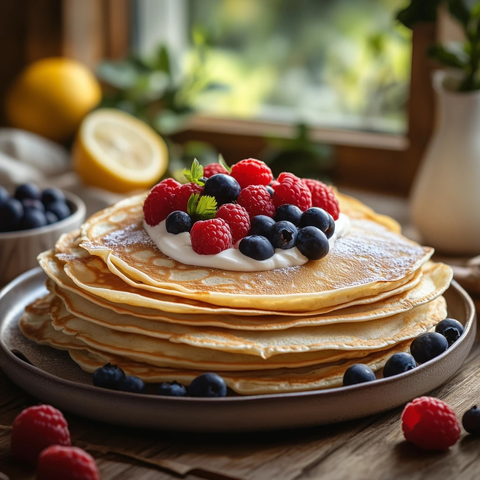柠檬酸奶油配蓝莓草莓薄饼