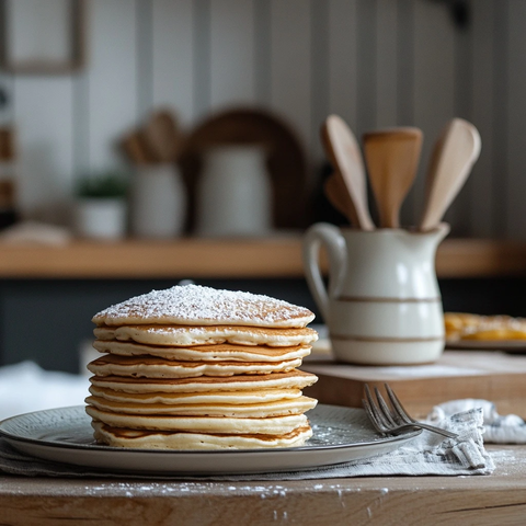 面粉包装与煎饼在厨房