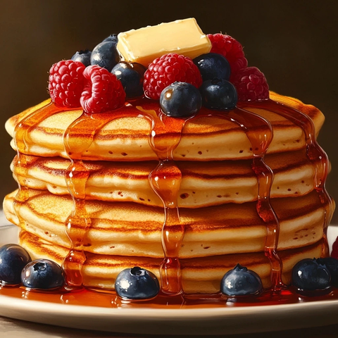 金黄色松软煎饼果酱甜点