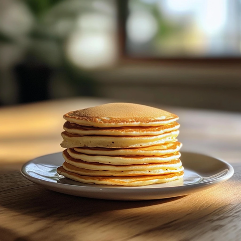 木桌上的金黄煎饼堆