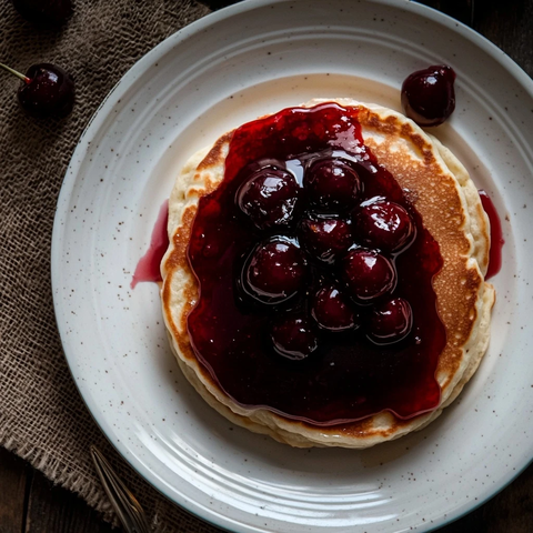 煎饼配黑樱桃酱俯视图