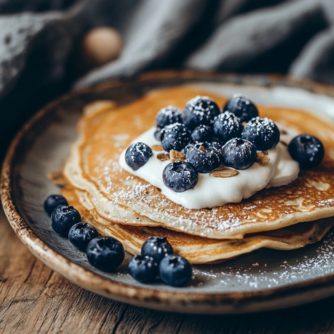 蓝莓薄饼配酸奶油