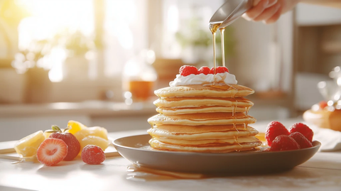 翻转松软煎饼与新鲜水果