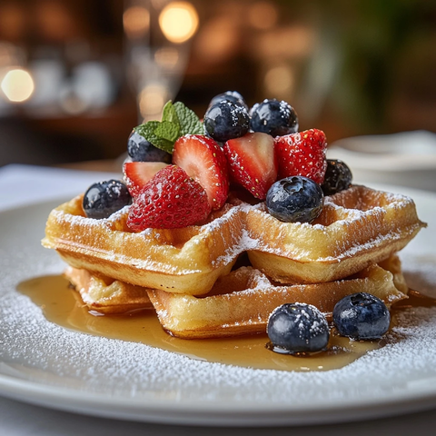 蓝莓草莓奶油水果华夫饼