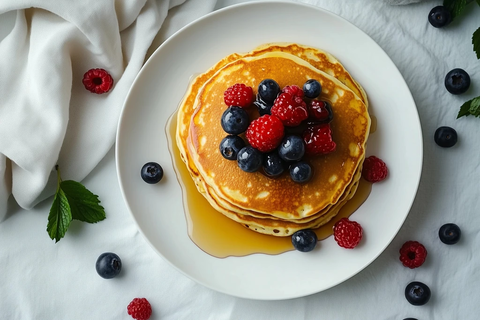 蜂蜜煎饼与新鲜浆果