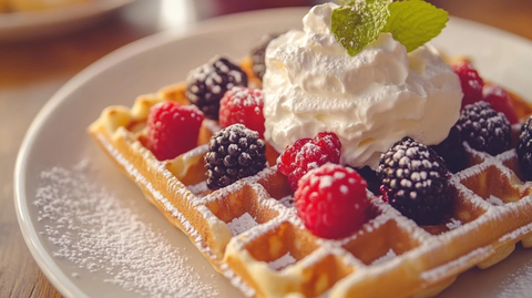 脆边华夫饼配鲜奶油草莓