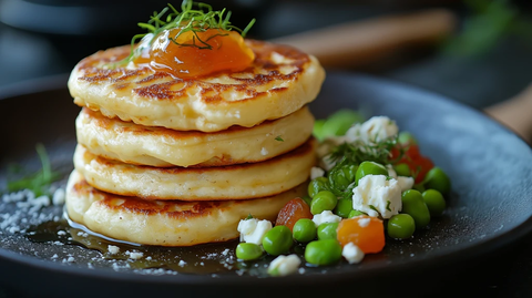 小煎饼配杏酱和羊奶酪