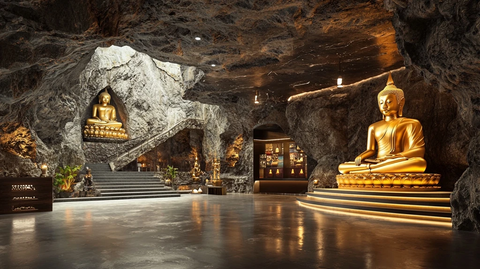 洞穴内的佛像雕塑展示