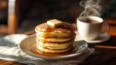 热腾腾的煎饼和咖啡