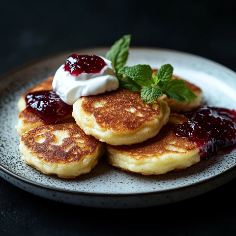 奶酪煎饼配果酱酸奶