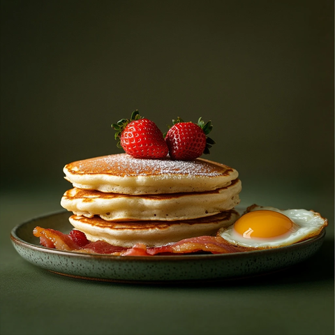 煎饼堆叠草莓鸡蛋培根