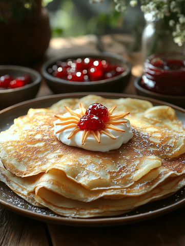 煎饼太阳形状馅料搭配果酱酸奶油