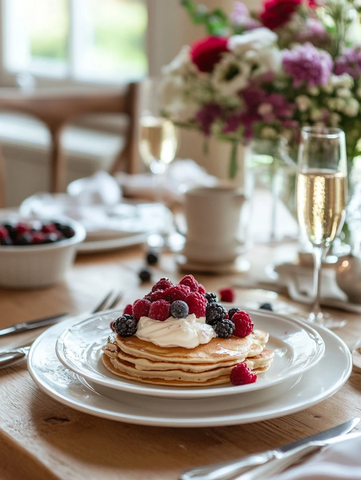 煎饼奶油果酱木桌餐具