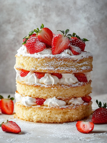 草莓奶油海绵蛋糕层叠摆放